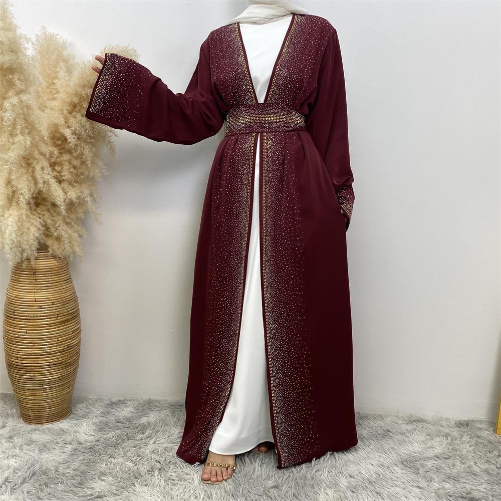 LUMAYA LUMAYA1086 Hot Diamond Lace Up Cardigan with Pocket Dress