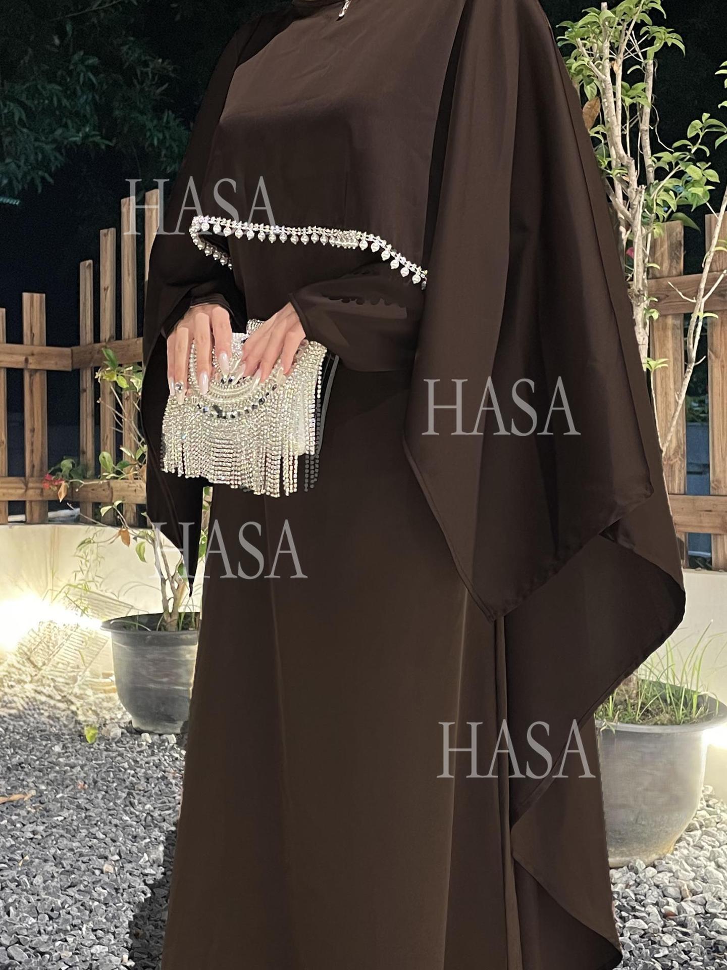 LM6570 Elegant Cape-style Satin Dress Robe for Women