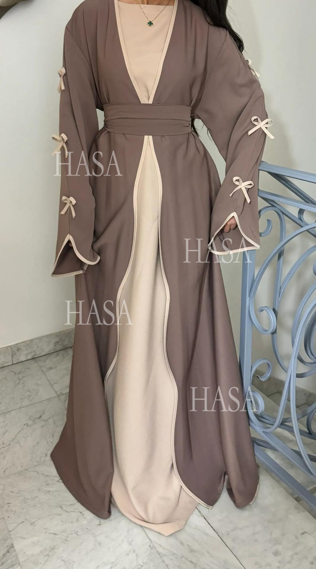 LUMAYA5862 Elegant Wavy-edge Bow Robe (with Belt) for A Feminine Look