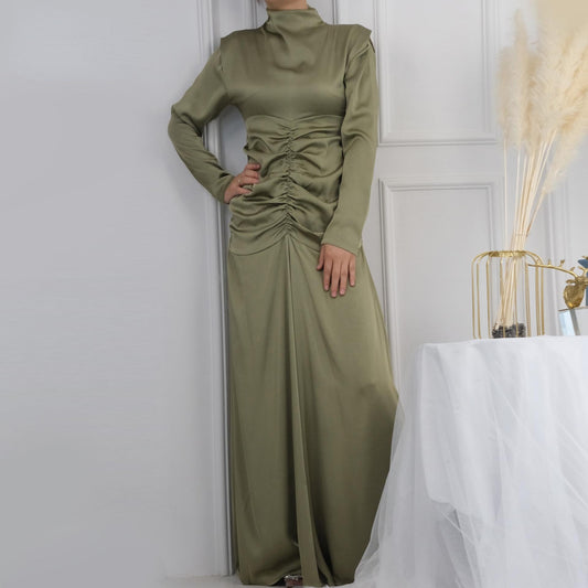 LUMAYA LUMAYA1020 Solid Color High Neck Slimming Robe Dress