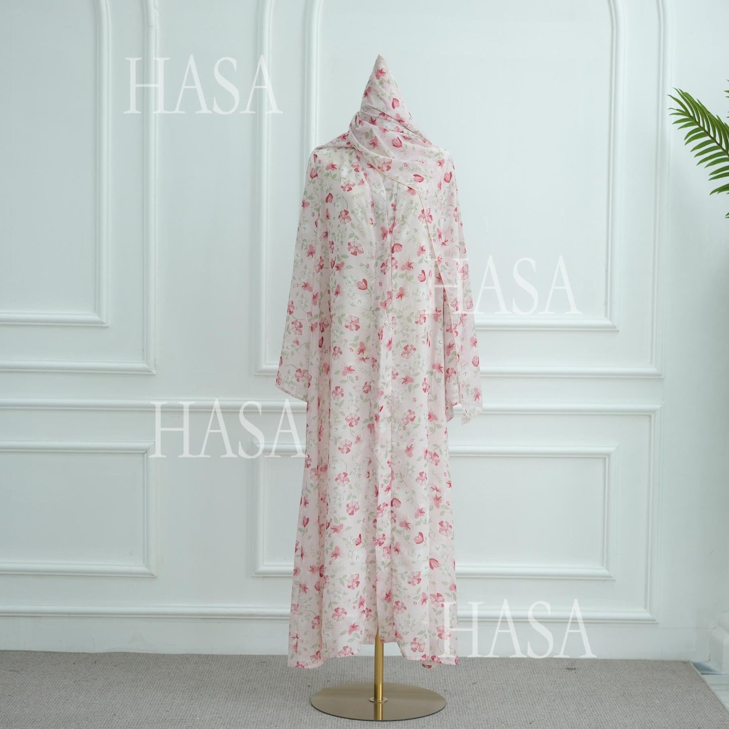 LUMAYA6515 Summer Printed Chiffon Jacket and Headscarf Two-Piece Set