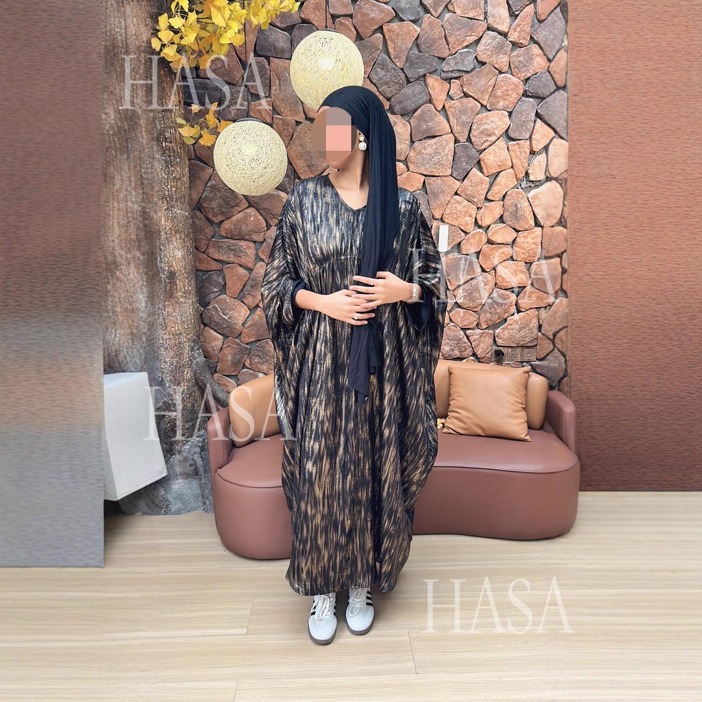 LUMAYA6566 Long-sleeved Printed Batwing Sleeve Loose Dress
