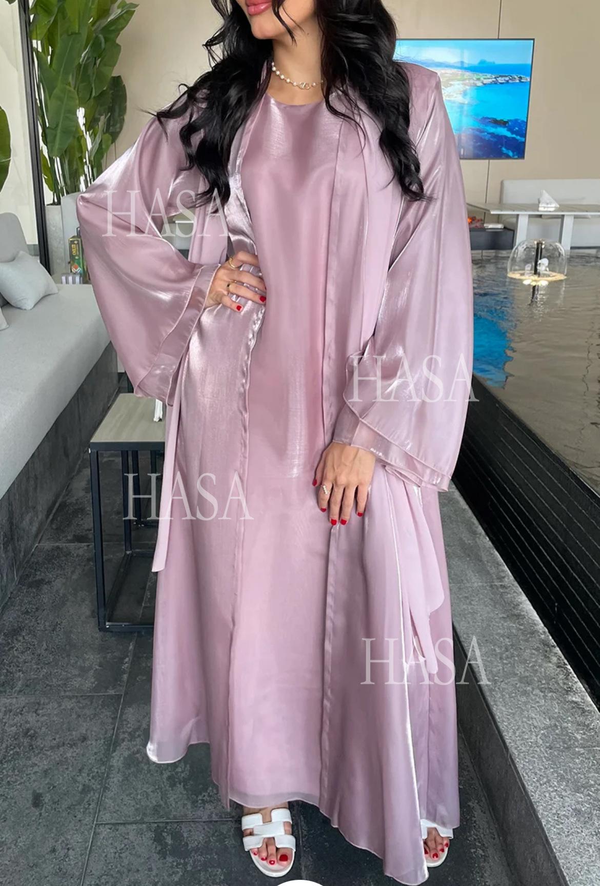 LM6579 Women's Purple Organza Two-Piece Robe (Long Skirt + Jacket)