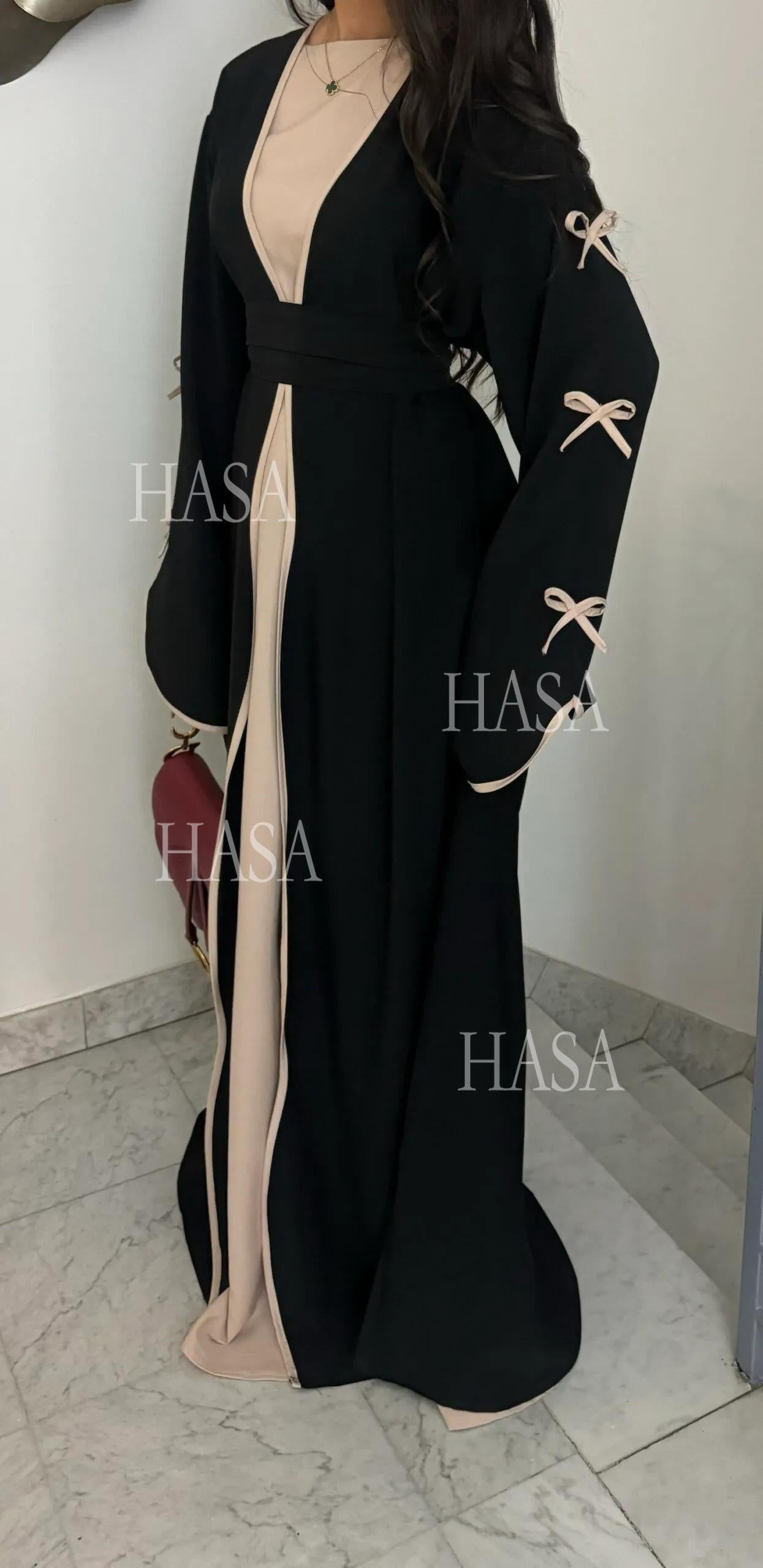 LUMAYA5862 Elegant Wavy-edge Bow Robe (with Belt) for A Feminine Look