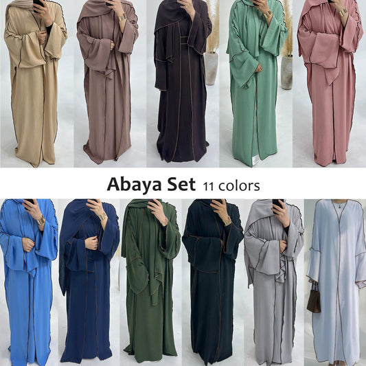 LUMAYA LM1182 3pcs Set Crepe Inner Dress and Cardigan and Hijab