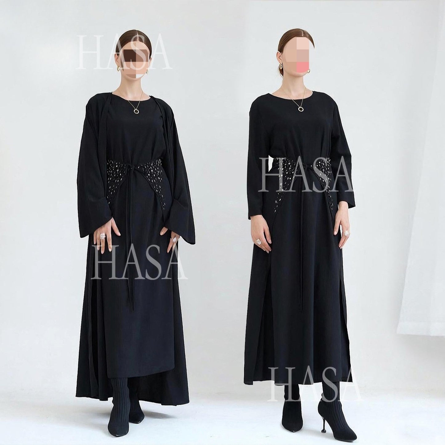 LM6578 Women's Solid Color Three-piece Robe Set (long Skirt + Skirt + Cardigan Jacket)