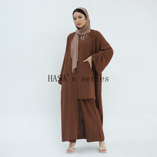 LUMAYA5107 Minimalist Style Three-piece Set | Solid Color Long Coat Paired with A Loose Two-piece Suit.