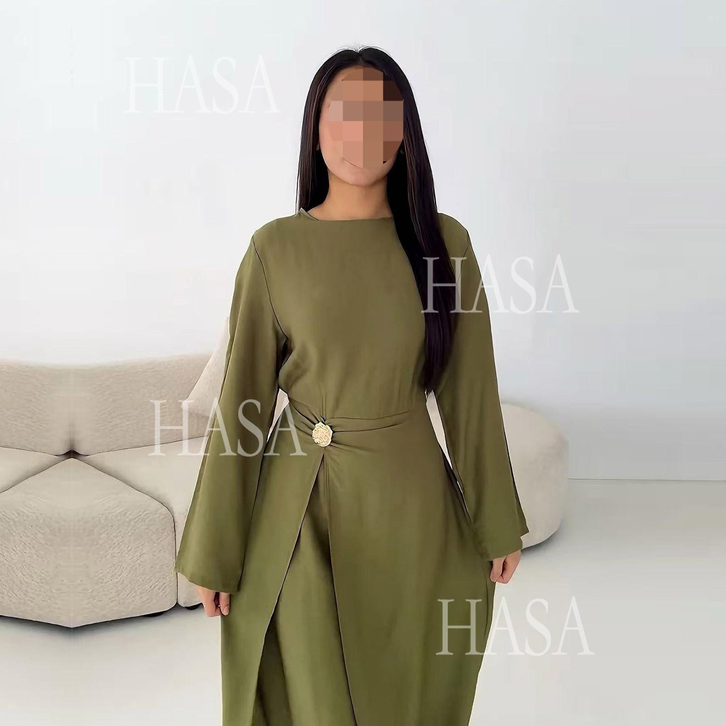 LUMAYA6549 Minimalist Abaya with Waist Detail