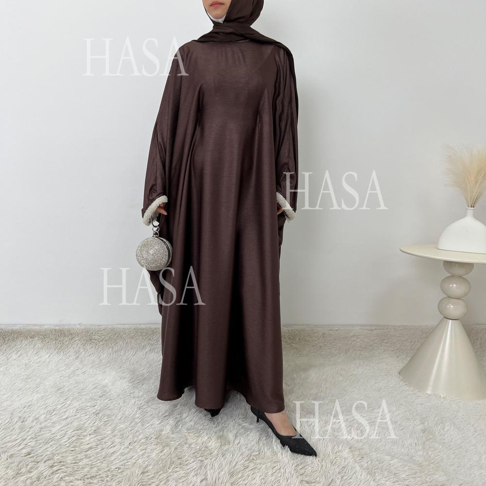 LUMAYA6496 Simple and Elegant Bat Sleeve Beaded Robe Dress (headscarf Not Included)