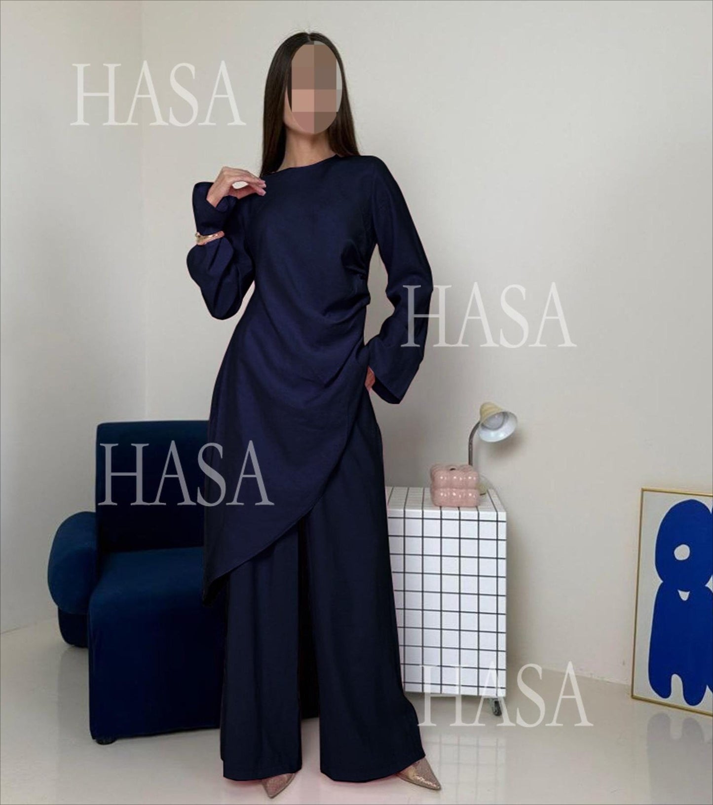 LM6606 Asymmetrical two-piece tunic (with optional headscarf)
