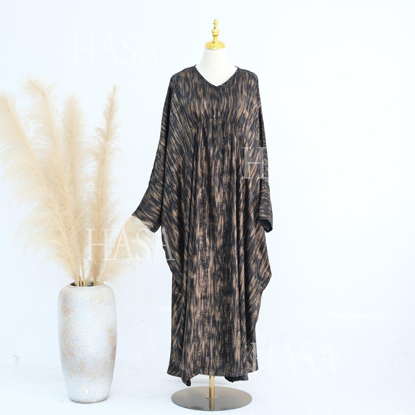 LUMAYA6566 Long-sleeved Printed Batwing Sleeve Loose Dress
