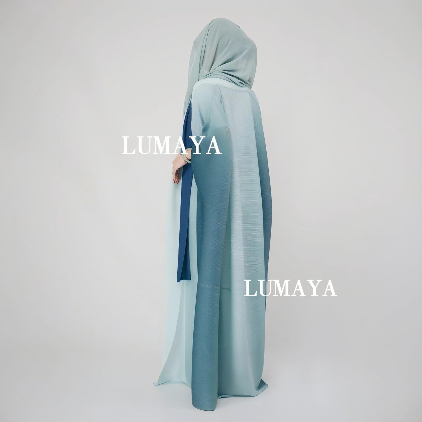 LMSA LM1245 Ombré Abaya Loose Fashion Robe with Pleated Patchwork Detailing