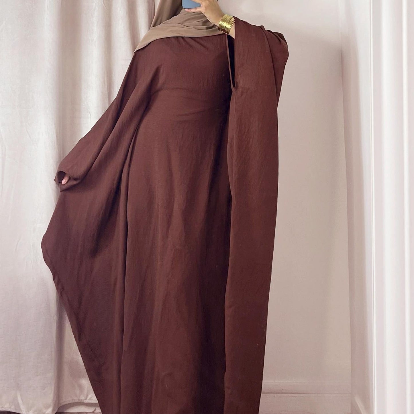 LUMAYA LUMAYA0997 Crepe Kaftan with Built-in Belt Waist Bat Sleeves Dress