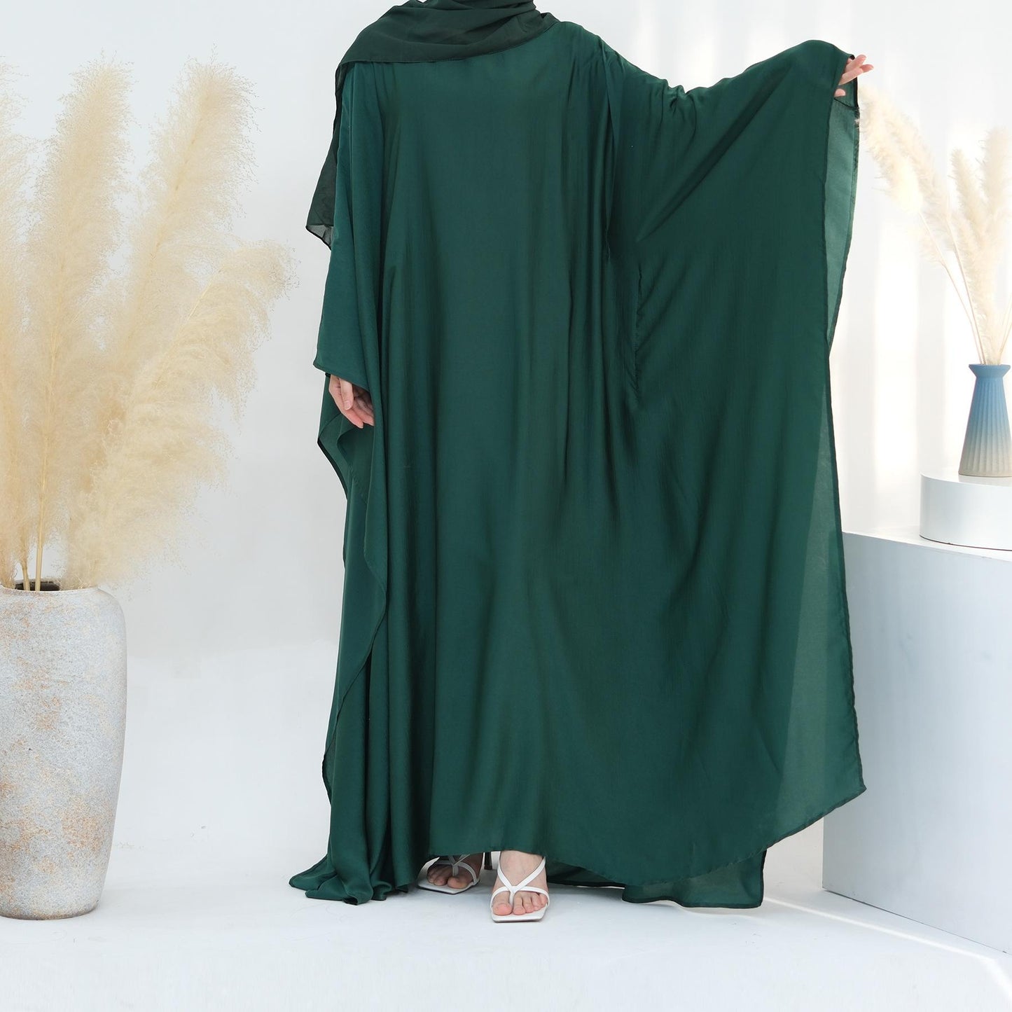 LUMAYA LM1174 Waist Raging Bat Sleeves Dress Crepe Kaftan