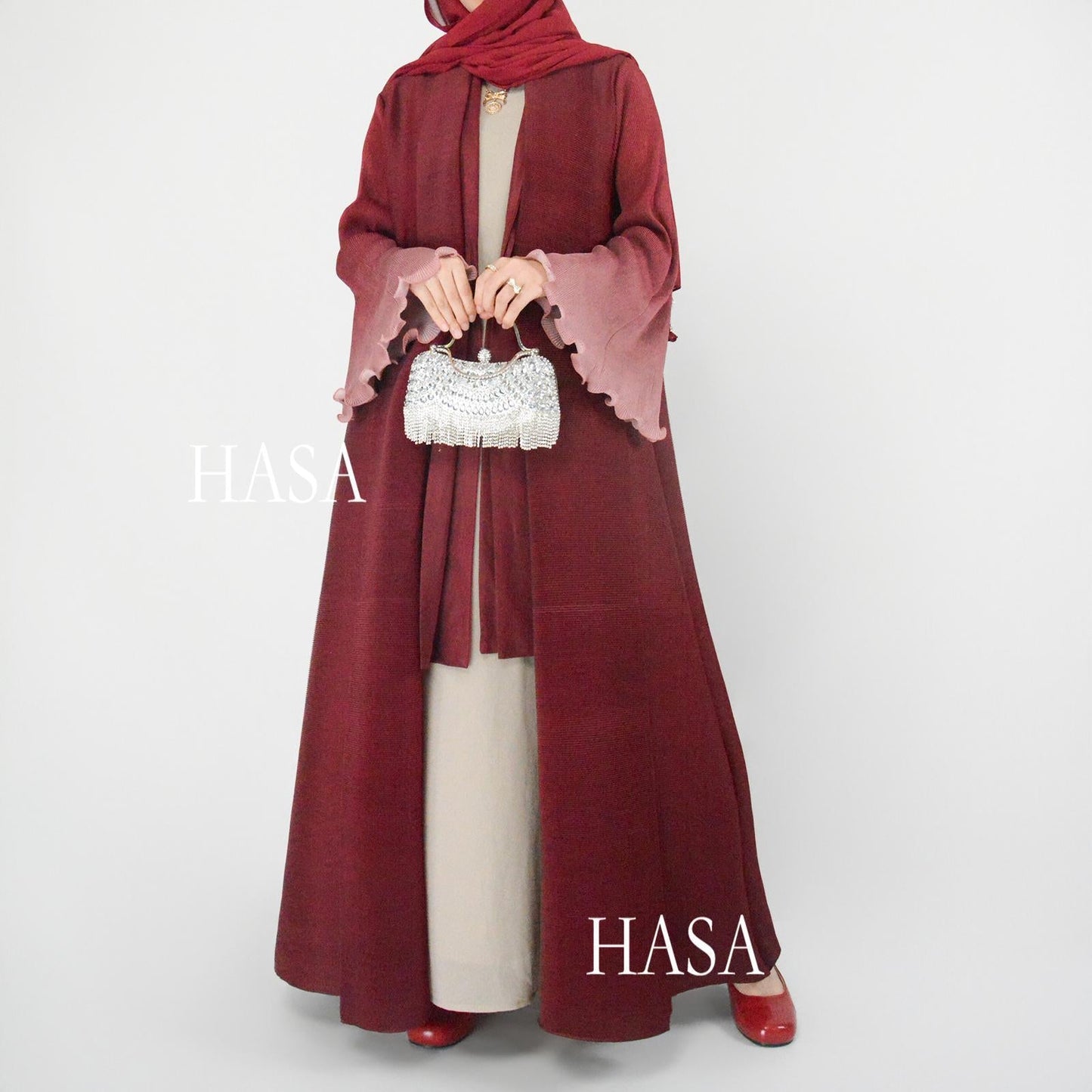 LUMAYA6360 Summer Ombré Gradient Abaya with Pleats and Fluted Bell Cuffs