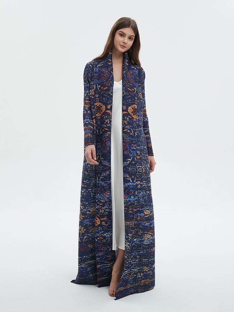 LUMAYA6717 Midnight Tapestry  Blue Printed Abaya with Artistic Motifs