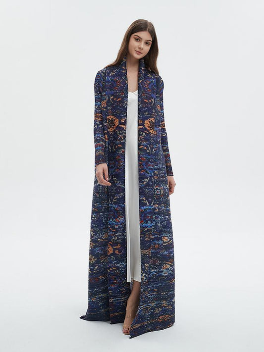 LUMAYA6717 Midnight Tapestry  Blue Printed Abaya with Artistic Motifs