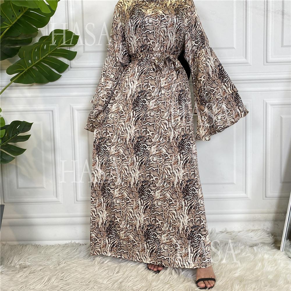 LM6590 Fashionable Printed Loose-fitting Dress with Lace-up Design and Wide Swing