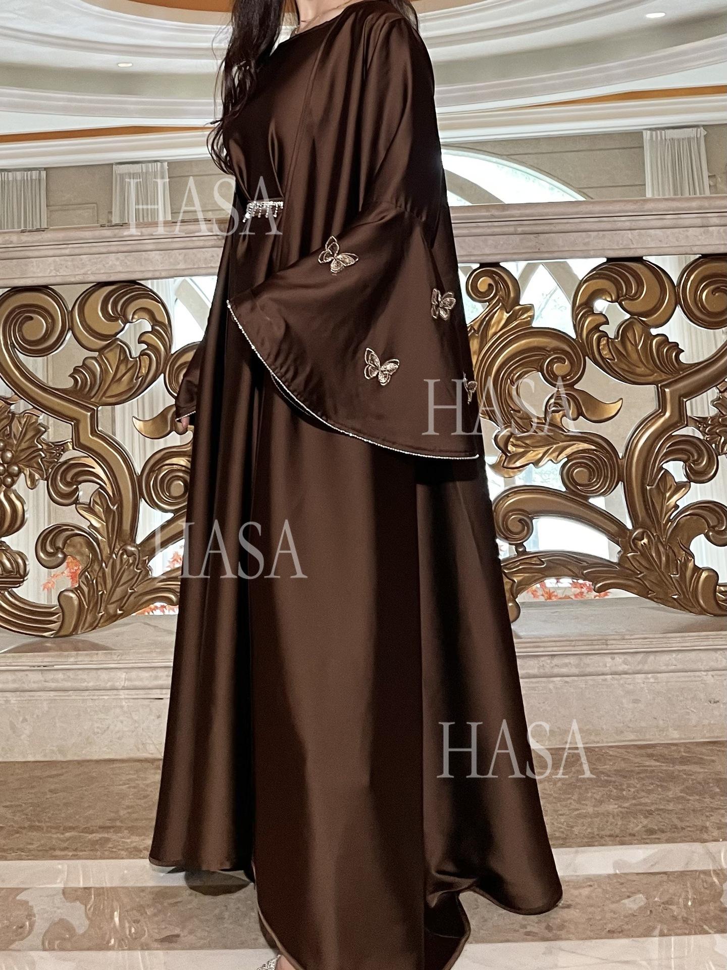 LUMAYA6480 Satin Butterfly Embroidered Dress Robe, Cardigan Two-piece Design