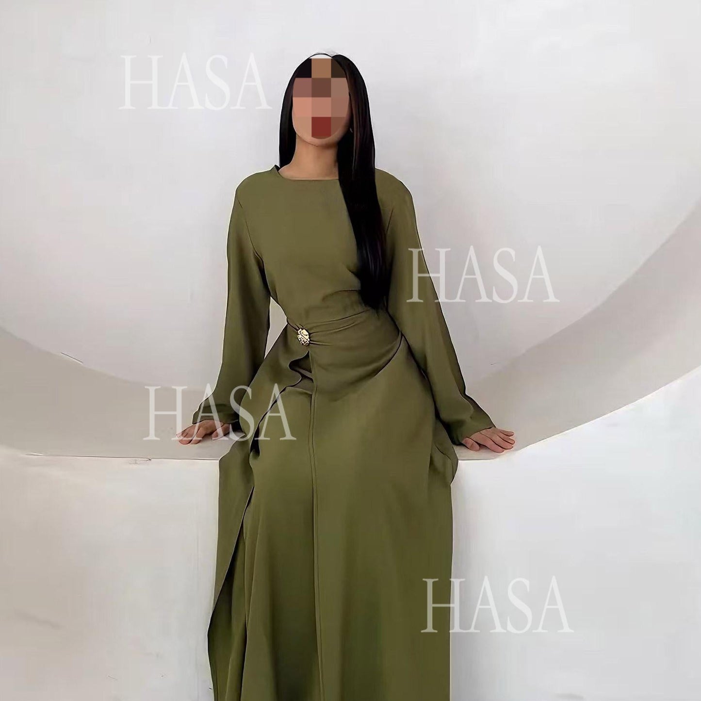 LUMAYA6549 Minimalist Abaya with Waist Detail