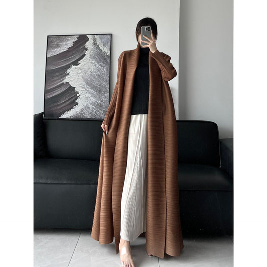 HS6729 Chocolate Crinkle | Brown Textured Open Abaya