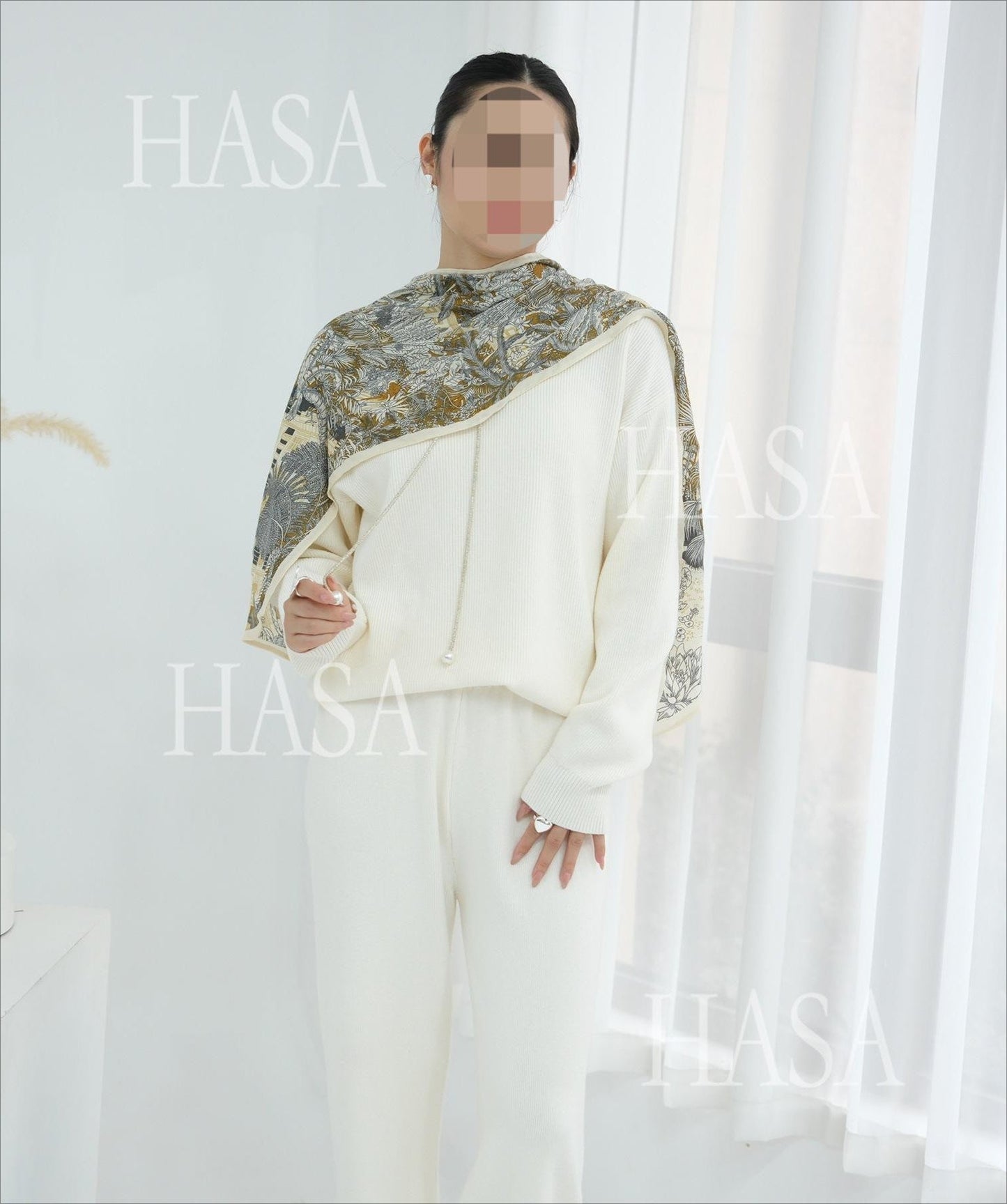 LM6595 Autumn and Winter Thickened Knitted Suit (Not Including Headscarf) | Simple Solid Color Two-Piece Suit