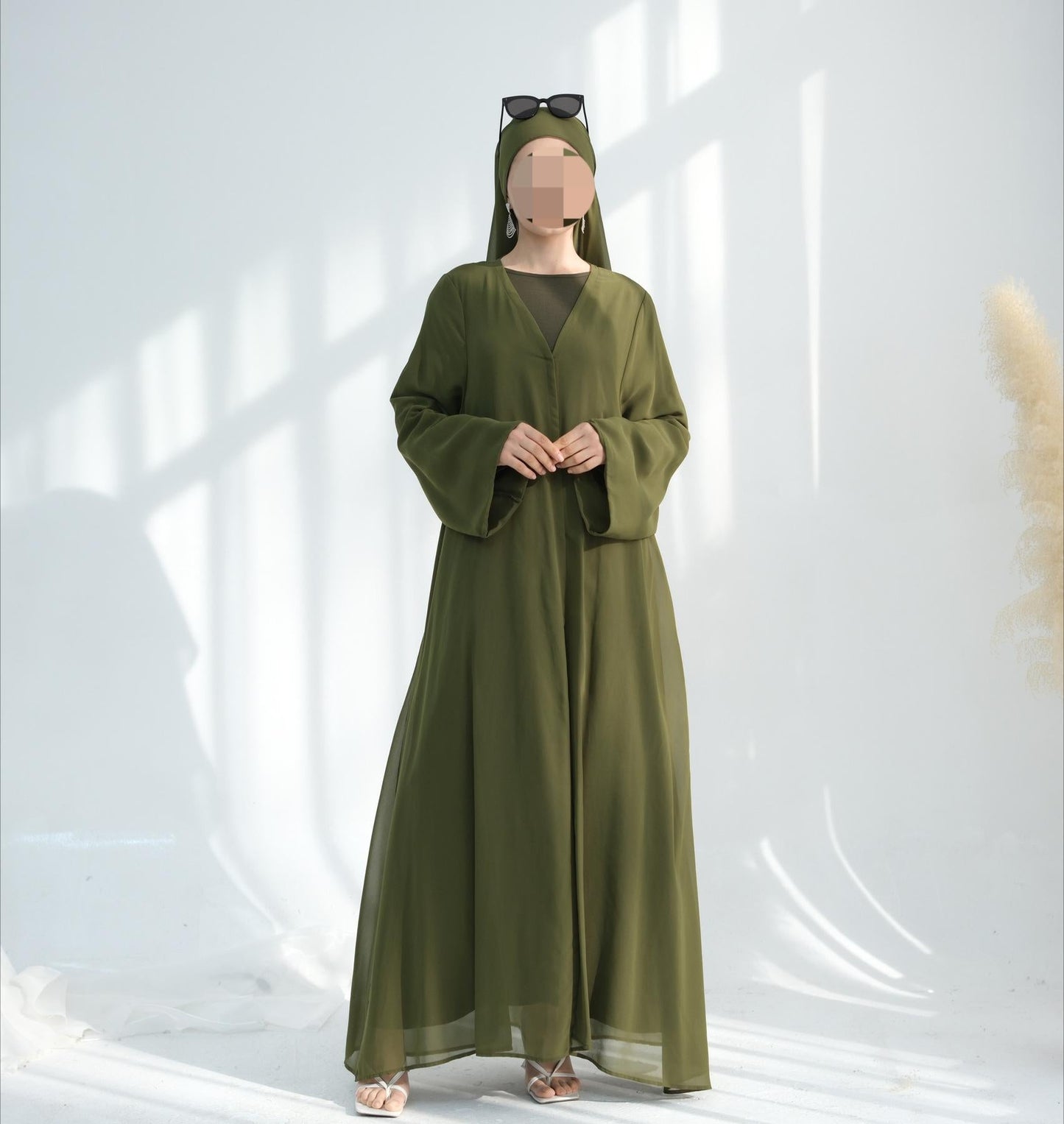 LUMAYA6513 Double-layered sleeve chiffon cardigan two-piece robe abaya (headscarf not included)