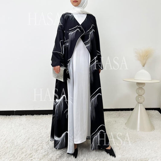 LUMAYA6498 Lightweight Printed Long Abaya Suit