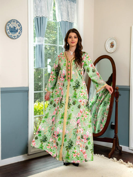 LUMAYA LUMAYA1075 Abaya Robe New Printed Rhinestone Dress