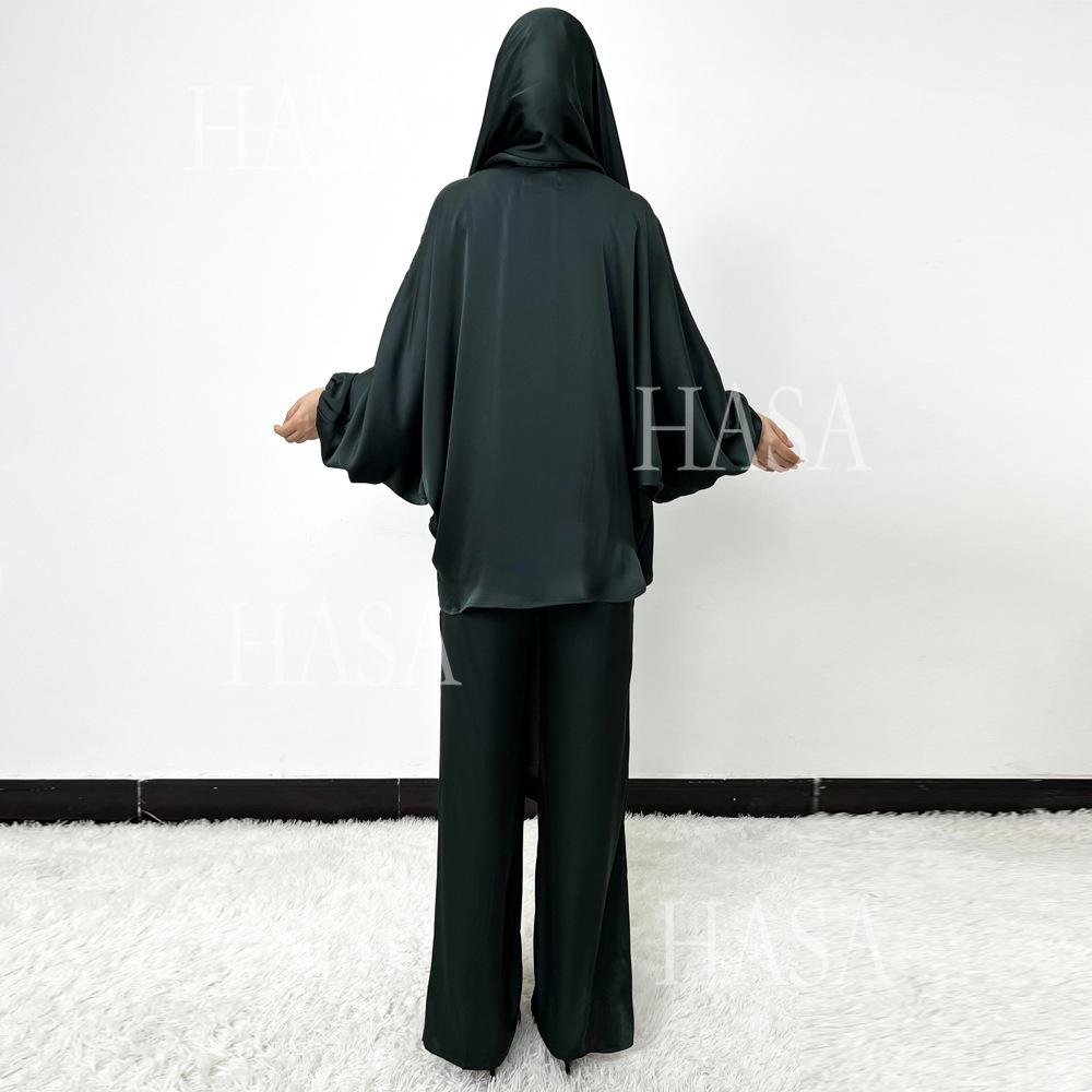 LUMAYA5857 High-end Bright Satin Two-piece Suit (headscarf Not Included), Irregular Design Shows Fashionable Style