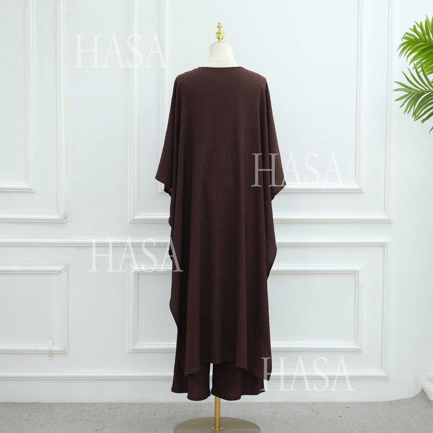 LUMAYA6486 Simple Cardigan with Wide-leg Pants, Solid Color Daily Two-piece Suit