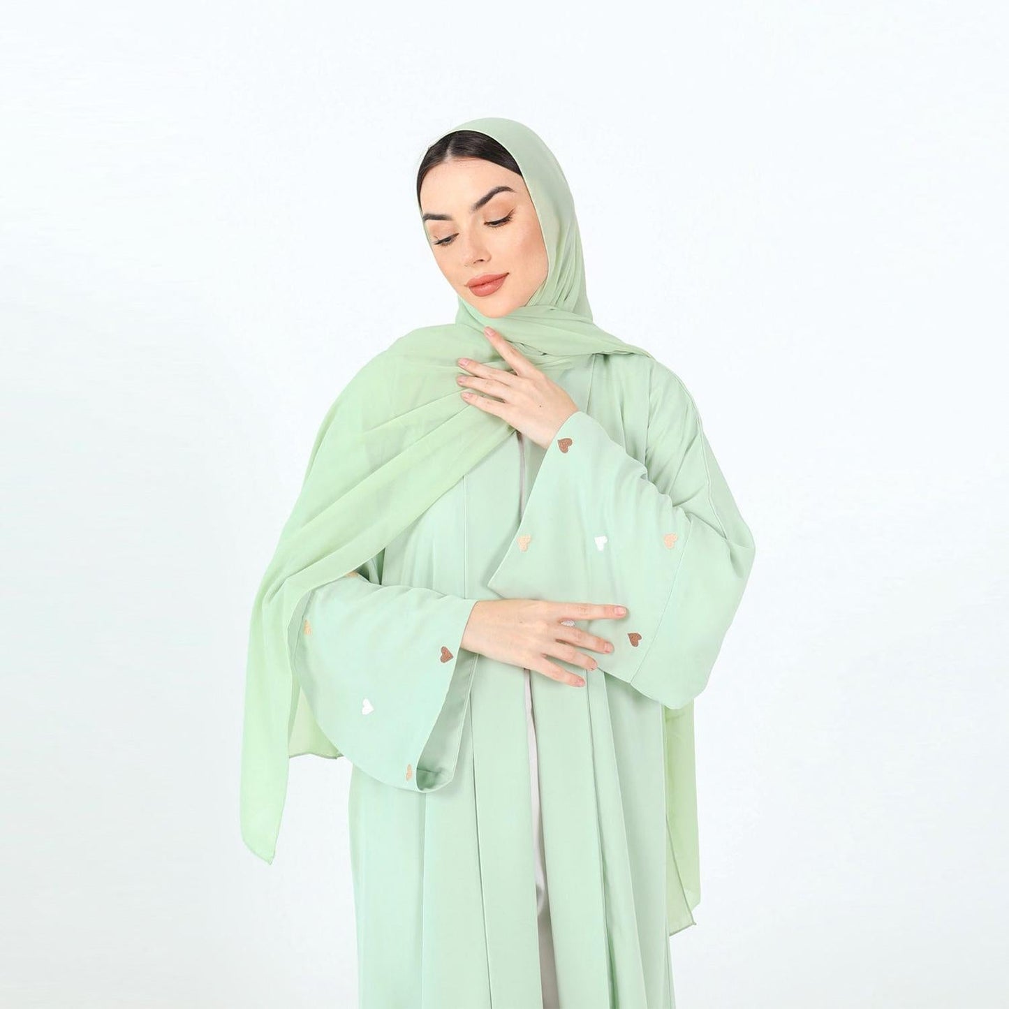 LM1502 Macaroon Color Summer Thin Sleeve Heart Embroidered Robe Cardigan