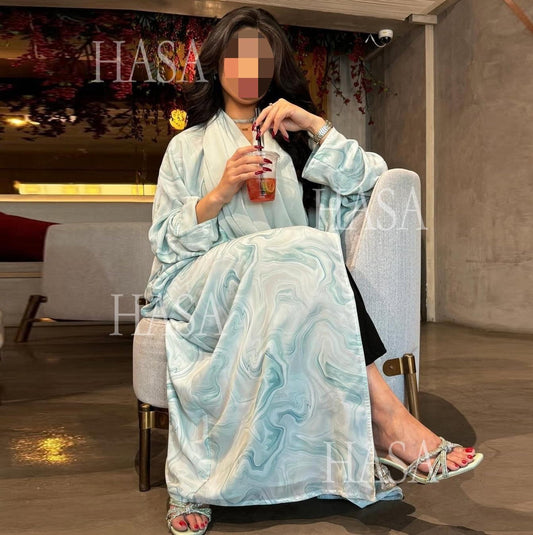 LM6635 Abaya chiffon printed two-piece set (including headscarf)