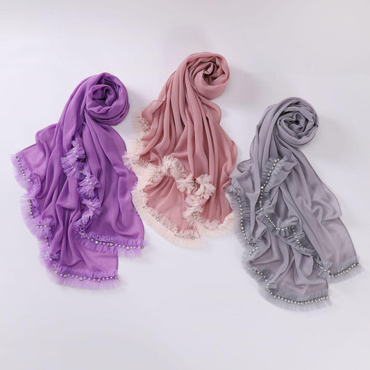 LUMAYA LM1118 Pearl Chiffon Lace Headscarf