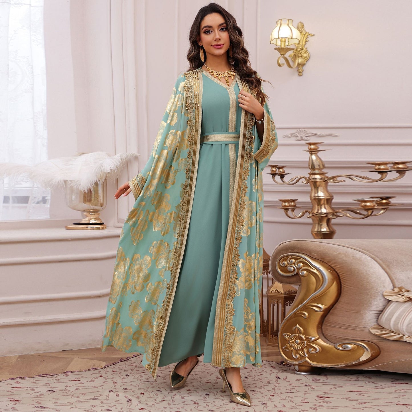 LM6643 Two-piece robe dress with gold foil stamping