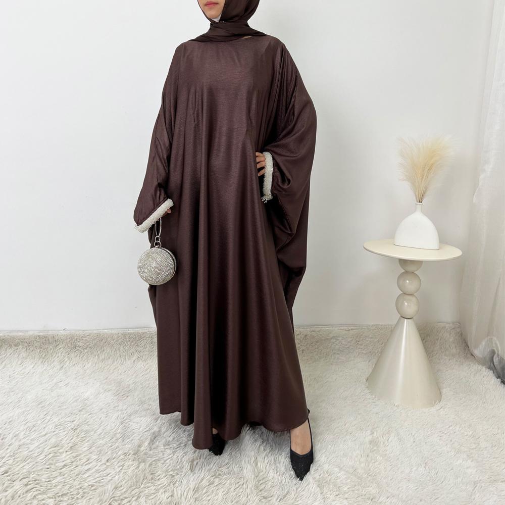 LUMAYA6496 Simple and Elegant Bat Sleeve Beaded Robe Dress (headscarf Not Included)