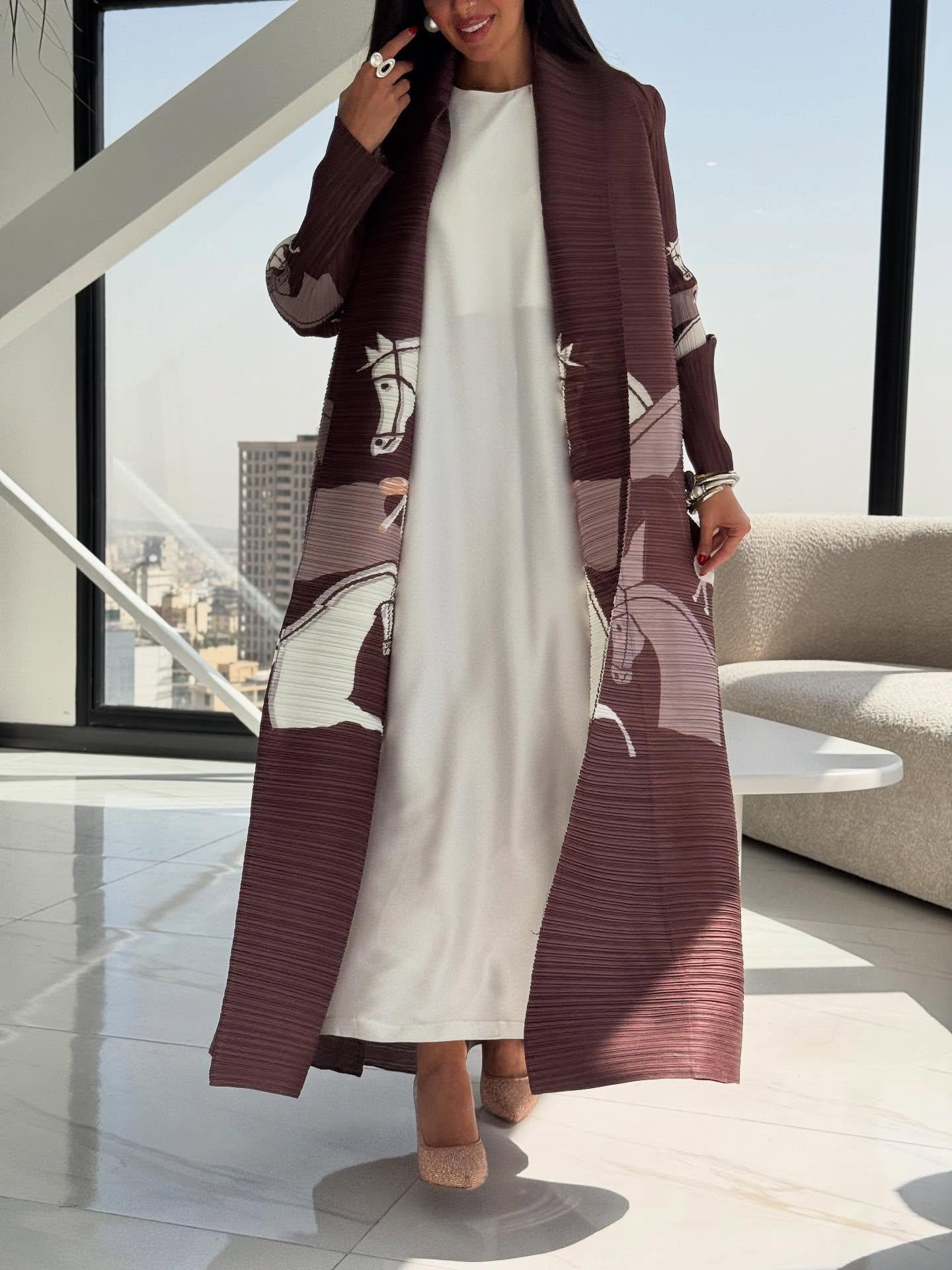 LUMAYA6718 Questrian Elegance | Brown Abaya with Horse Motifs