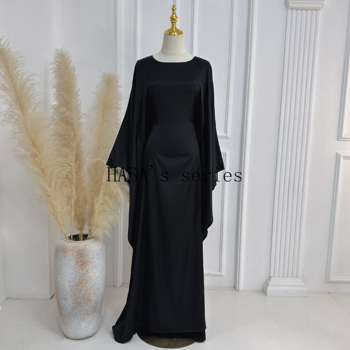 LM1504 Satin Batwing Sleeve Kaftan with Inner Belt