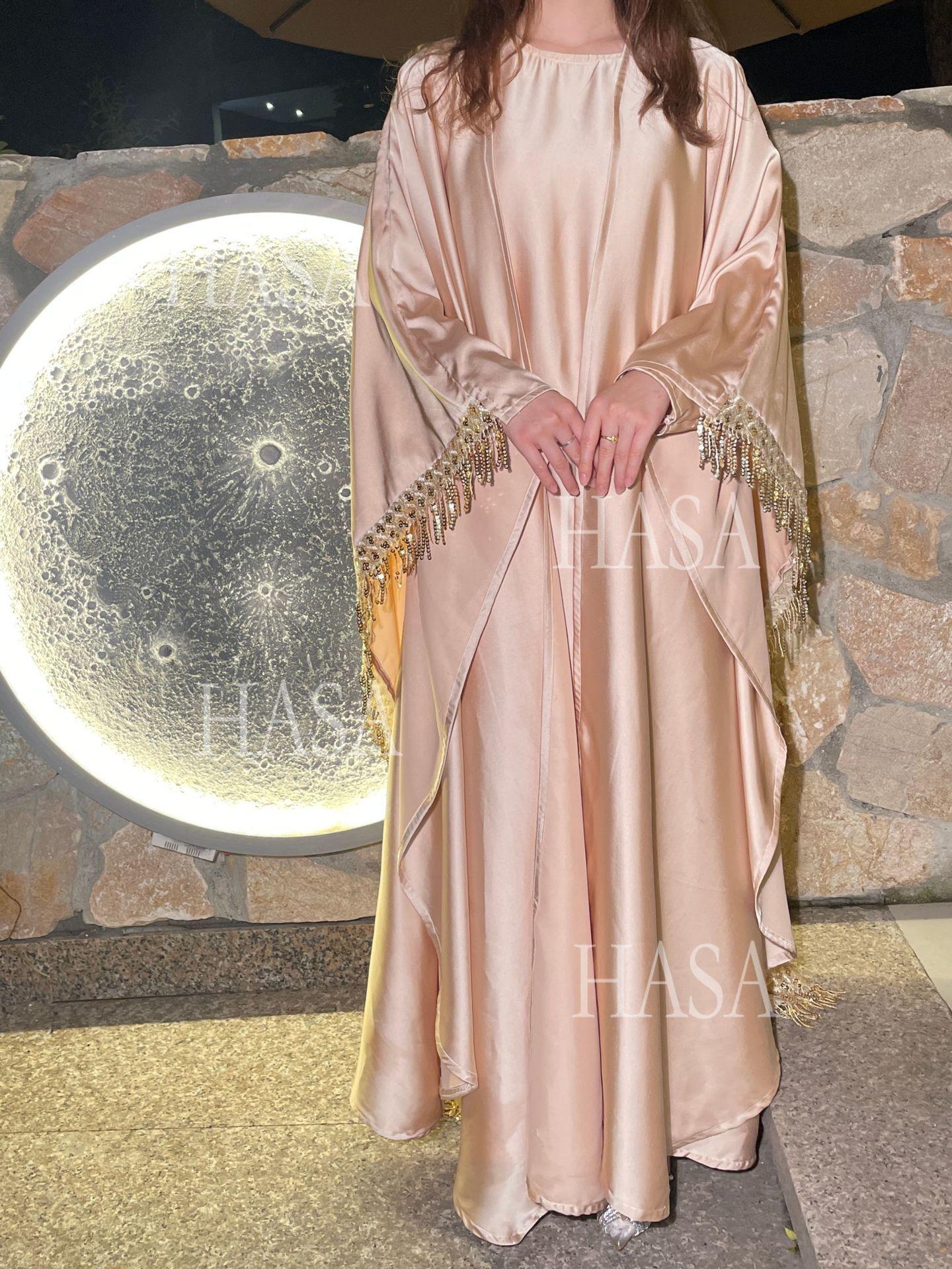 LM6572 Abaya Tassel-Embellished Long Dress Set