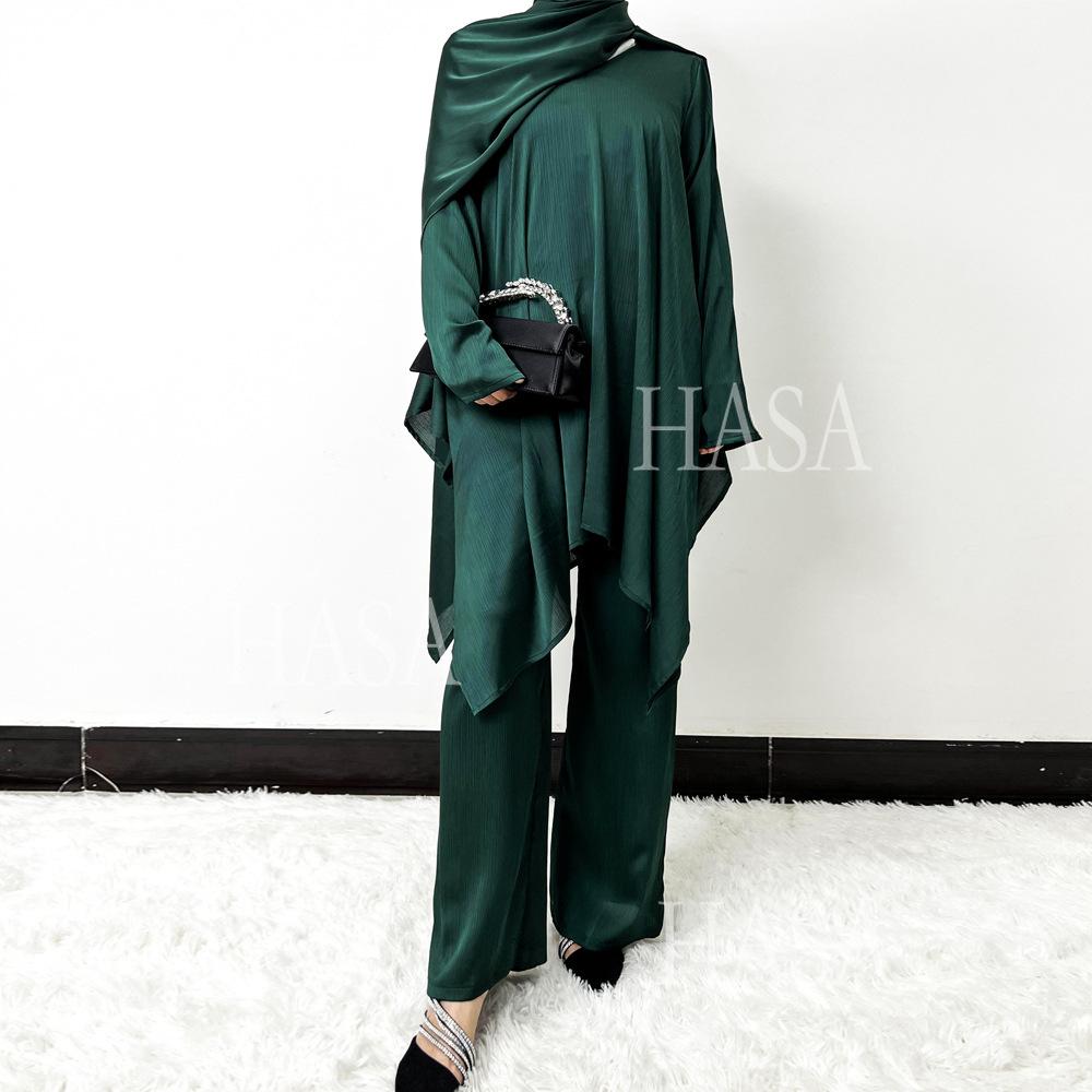 LUMAYA5854 High-end crepe linen two-piece robe, irregular design shows fashion(Headband not included)