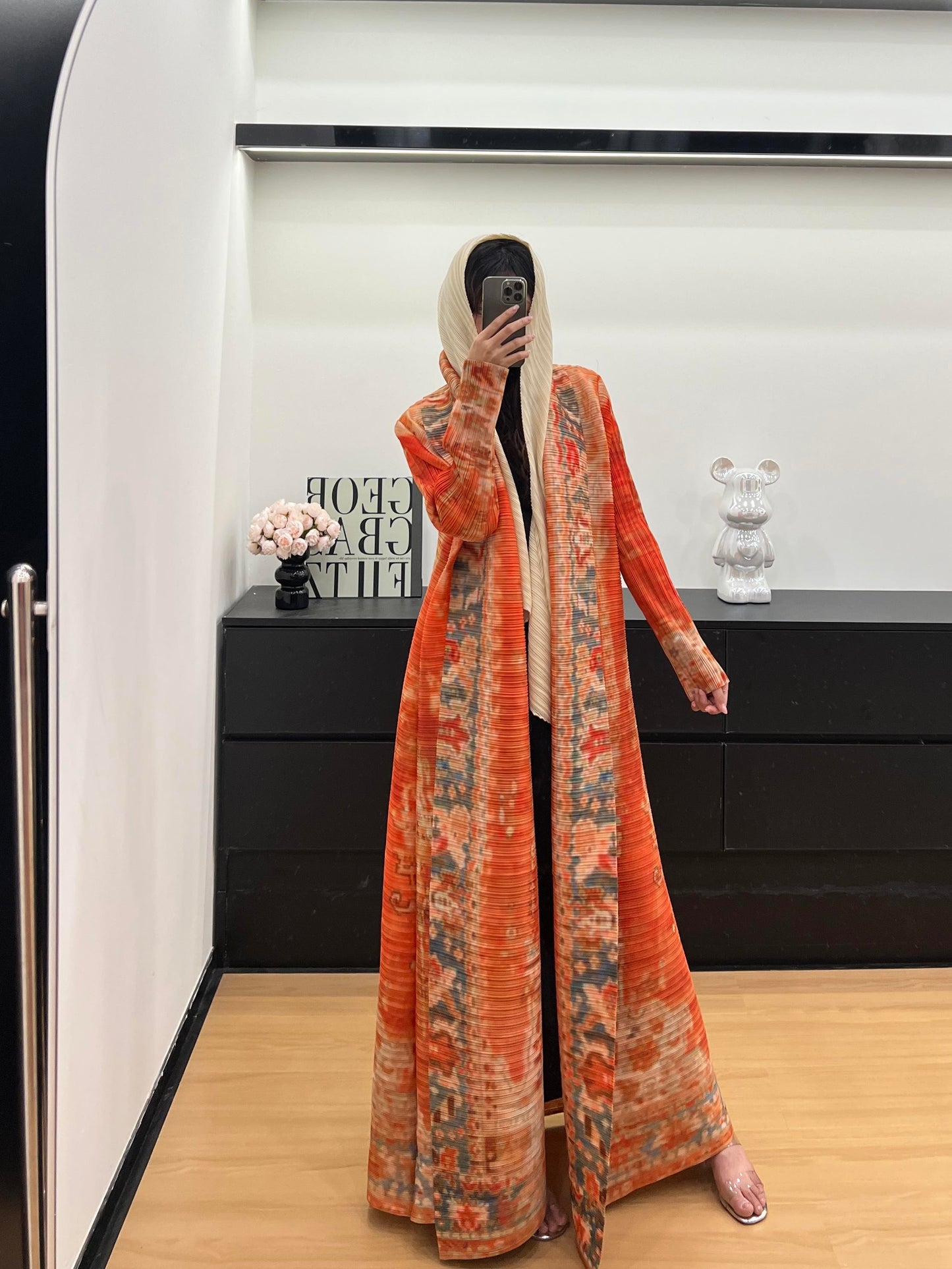 LUMAYASASERIES LUMAYA6714 Desert Bloom Vibrant Orange Abaya with Floral Prints