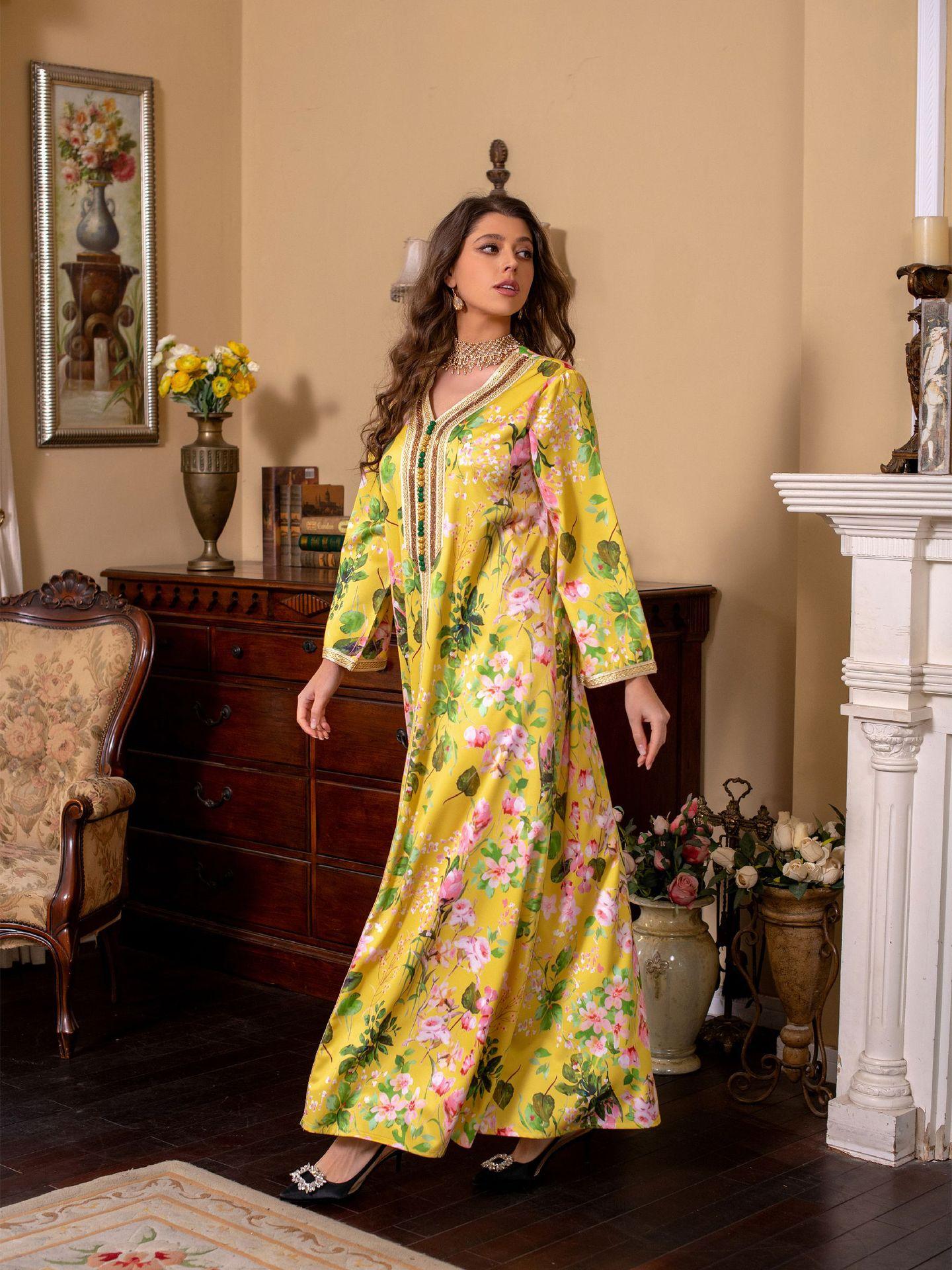 LUMAYA LUMAYA1075 Abaya Robe New Printed Rhinestone Dress