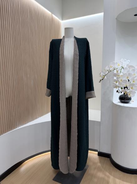 LUMAYA6703 Modern Minimalism Textured Grey Abaya with Pink Accents