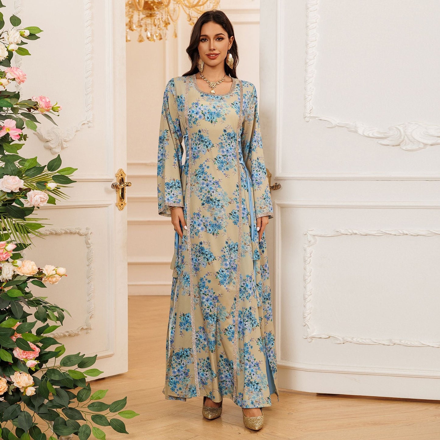 LM6642 Floral print long dress