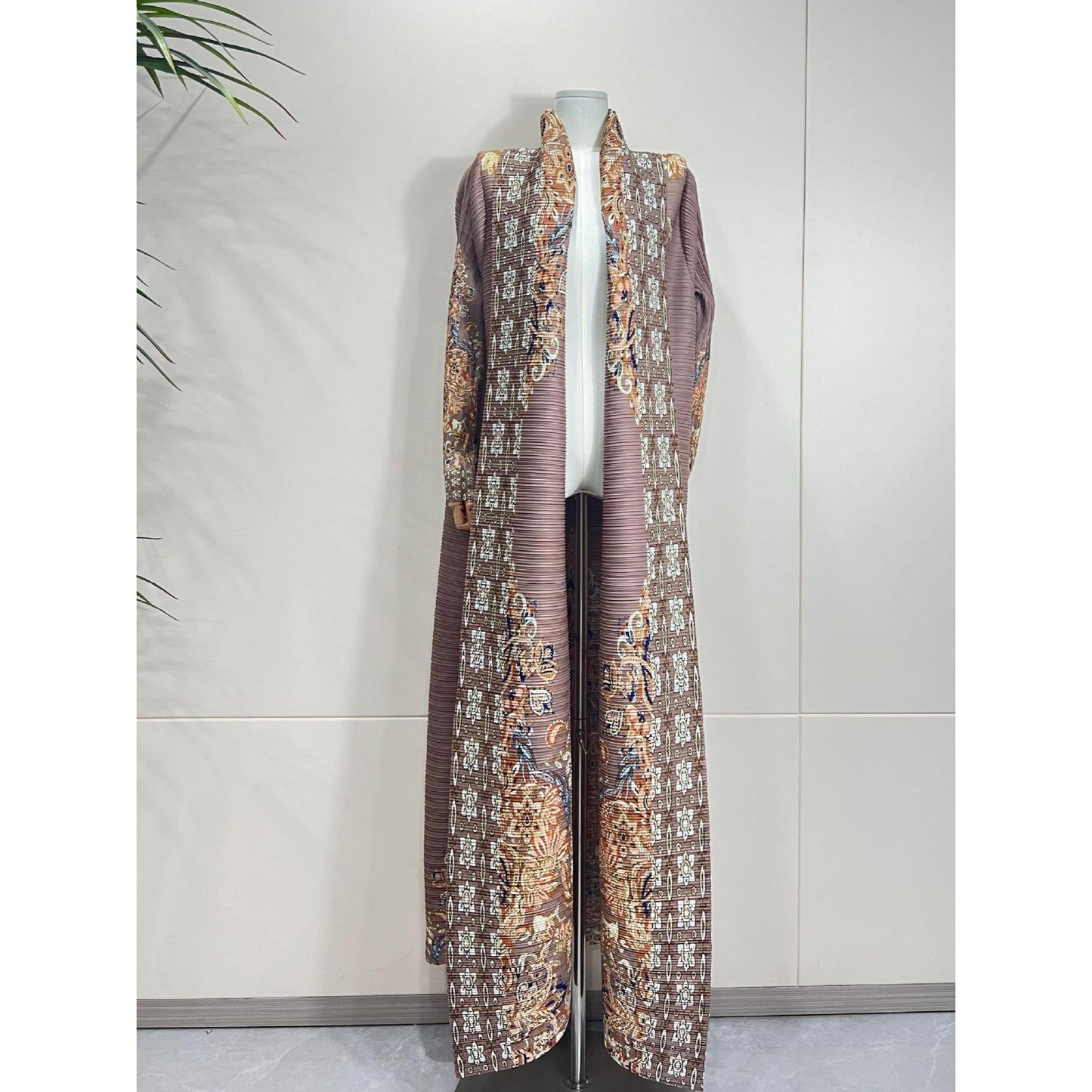 LUMAYA6715 Timeless Taupe  Elevated Abaya with Luxurious Patterned Details