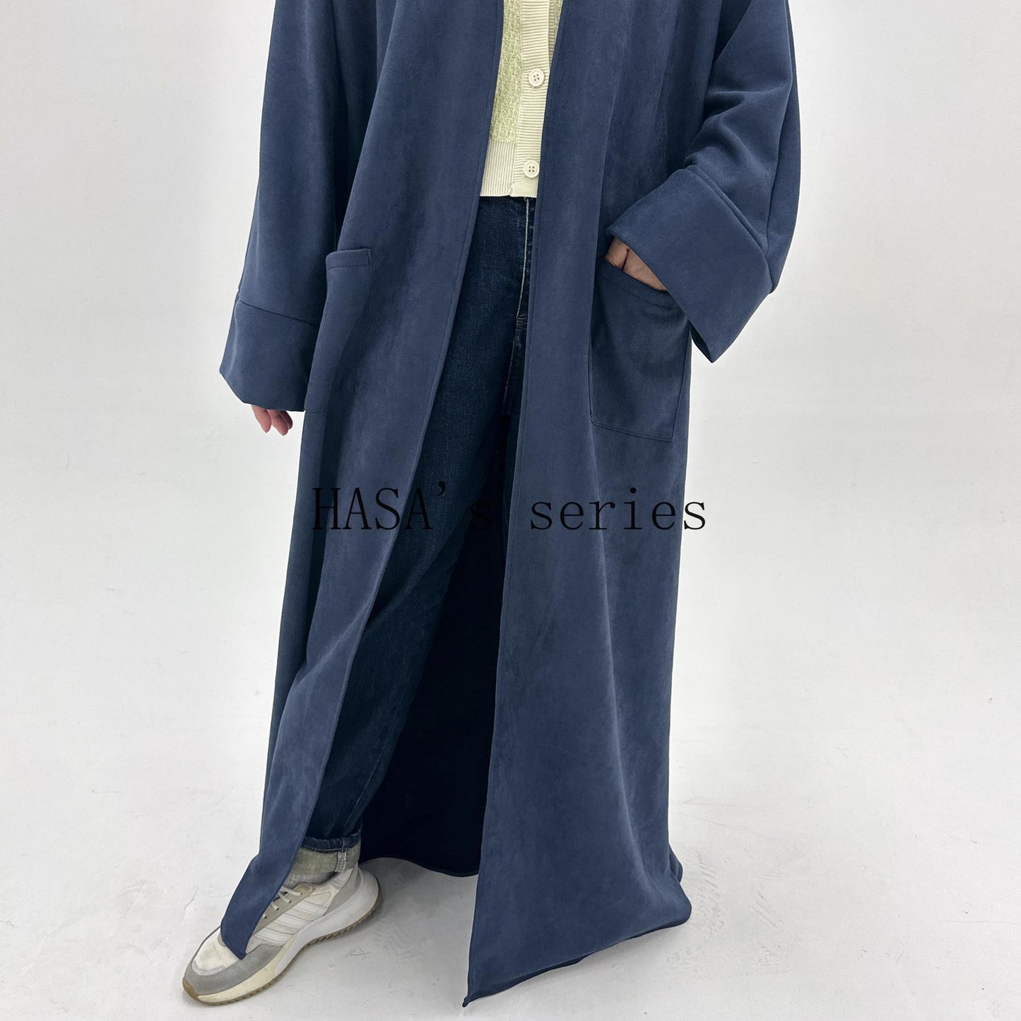 LUMAYA5148 Suede-textured, Simple Cardigan-style Long Robe, A Loose and Comfortable Dress for Autumn and Winter.