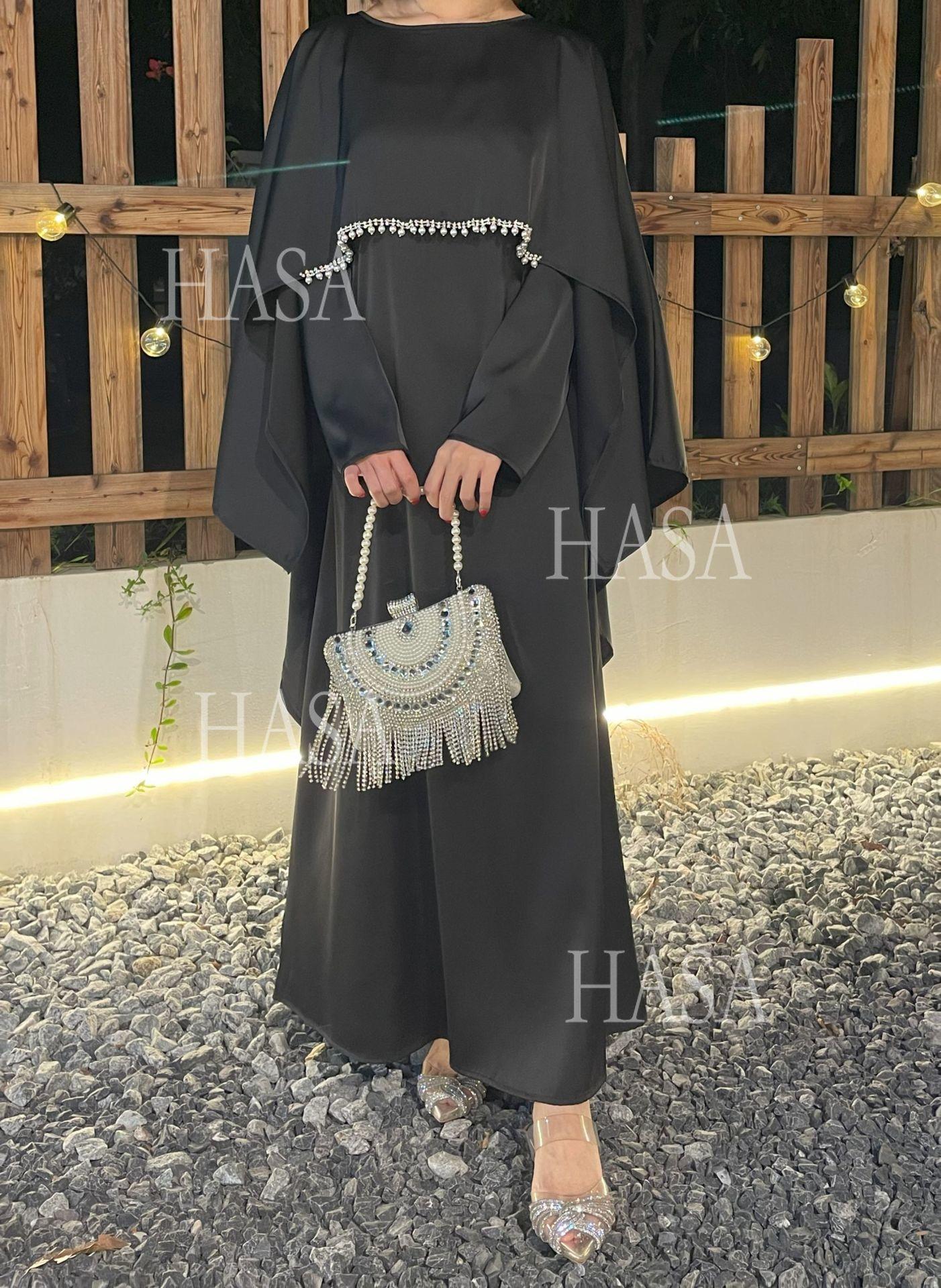 LM6570 Elegant Cape-style Satin Dress Robe for Women