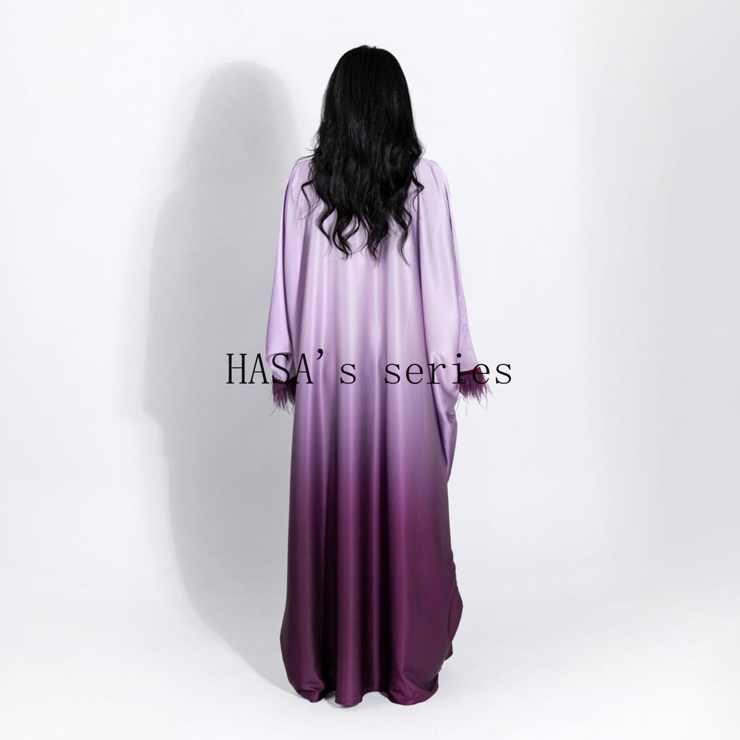 LUMAYA5111 Gradient-colored Fringed Long Dress, Romantic Dress with Batwing Sleeves.