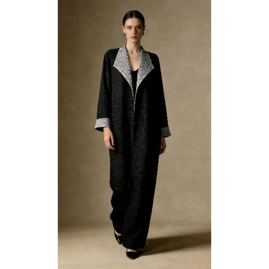 LUMAYA6702 Midnight Elegance Navy Abaya with Contrast Collar