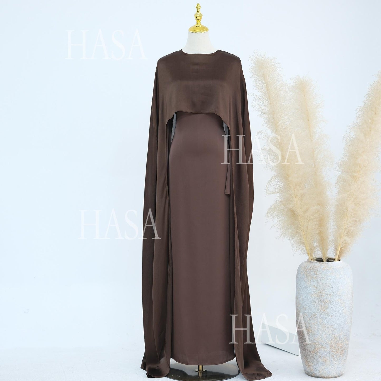 LUMAYA5870 Elegant drape two-piece robe dress-Light luxury street style abaya girl